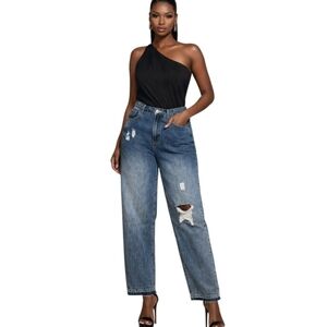 Fashion Nova Blue Distressed Boyfriend Jeans
